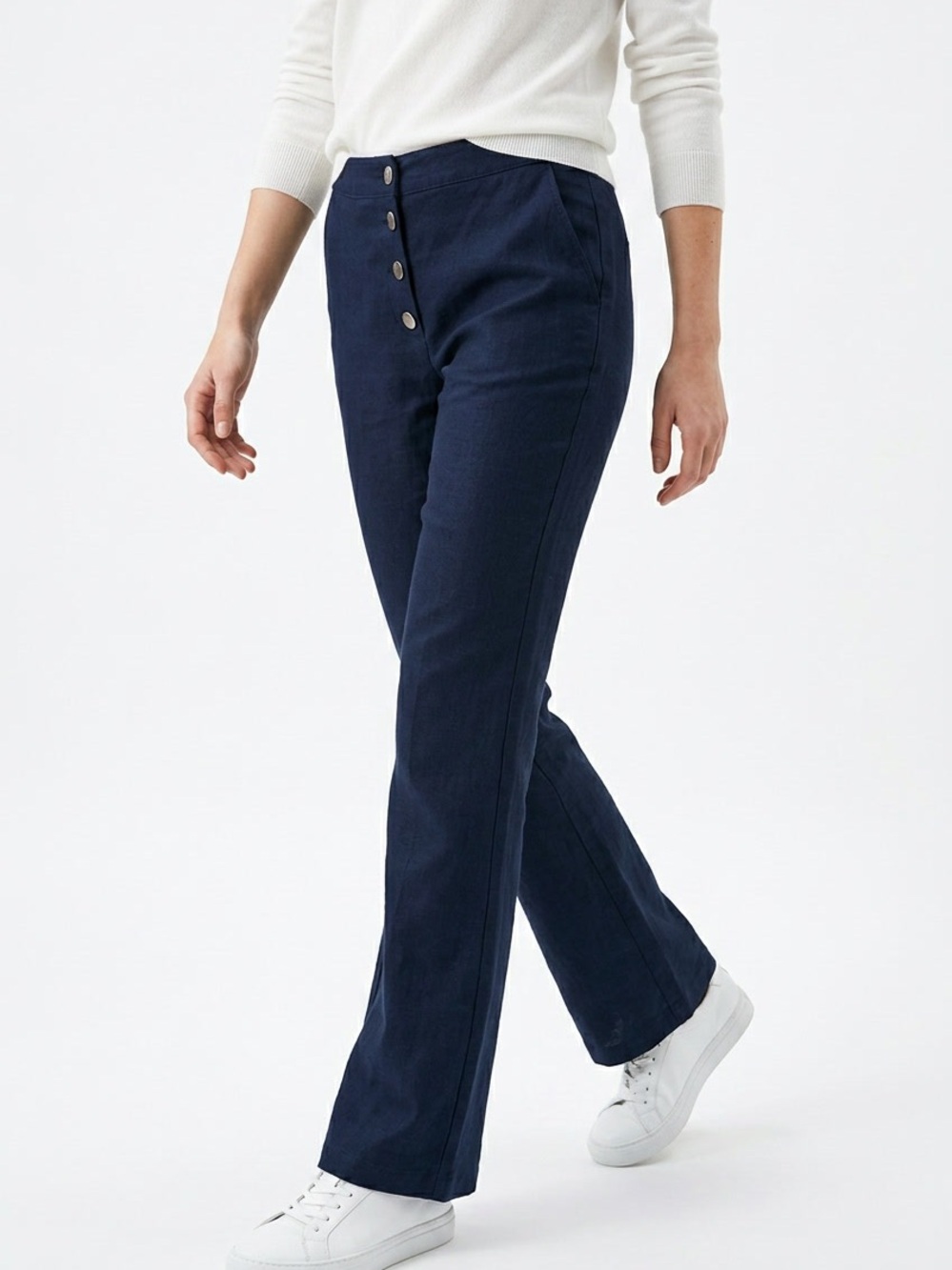 VALETTE | Navy Blue Button-Front Bootcut Flare Pants Women’s Size 4